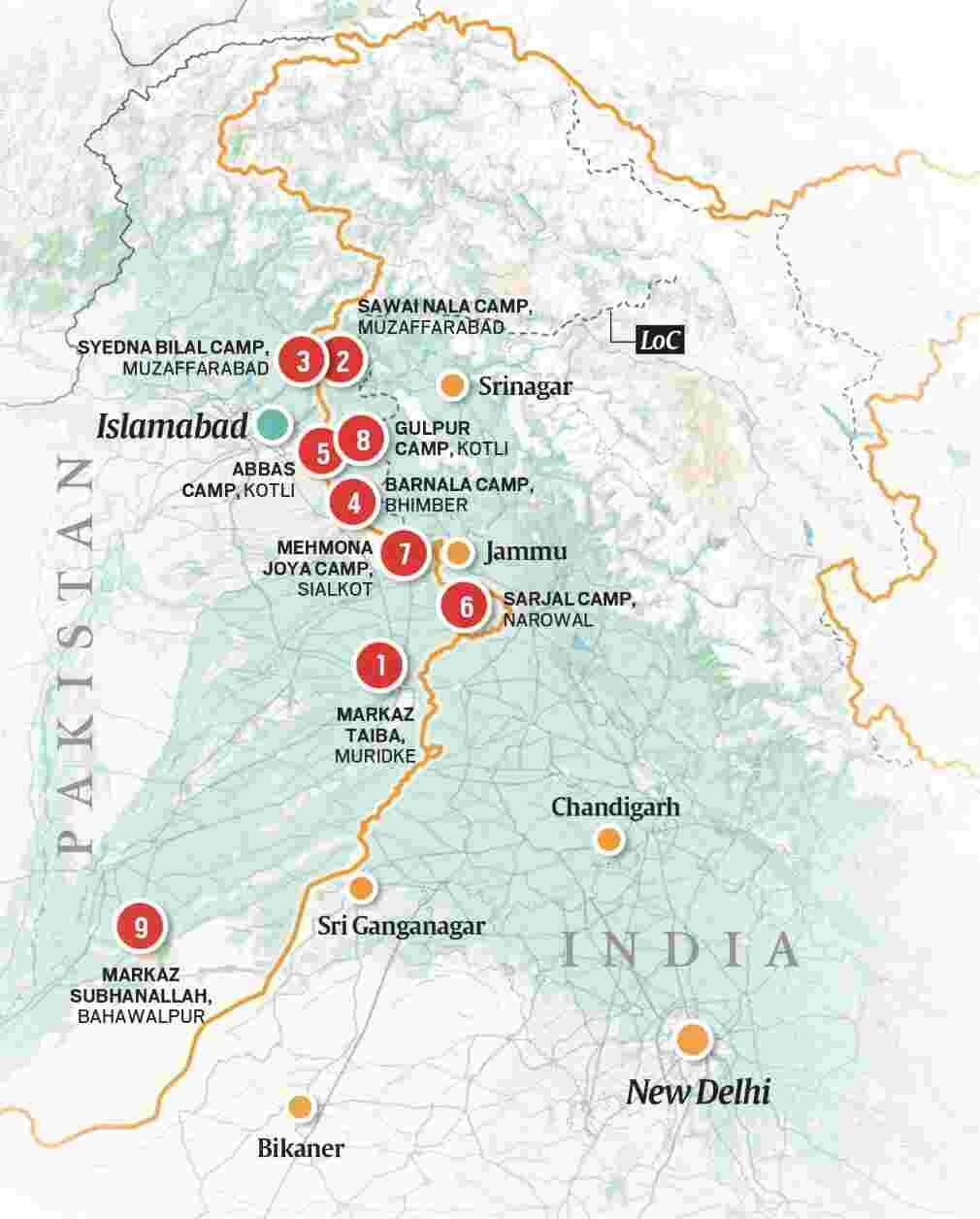 Operation Sindoor Map – Indian Airstrikes on Terror Camps in Pakistan and PoK