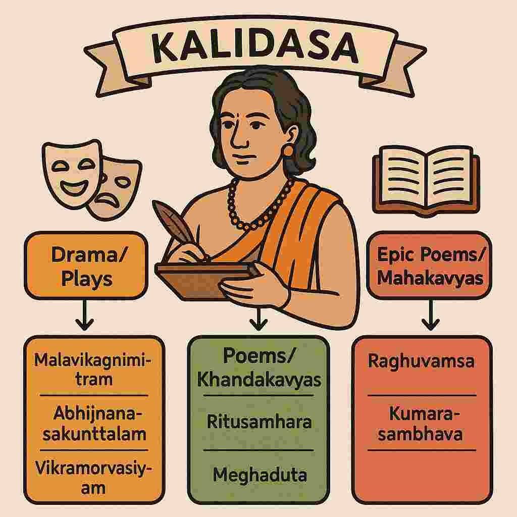 Illustration of Kalidasa’s characters representing love, nature, and duty across Indian and global settings