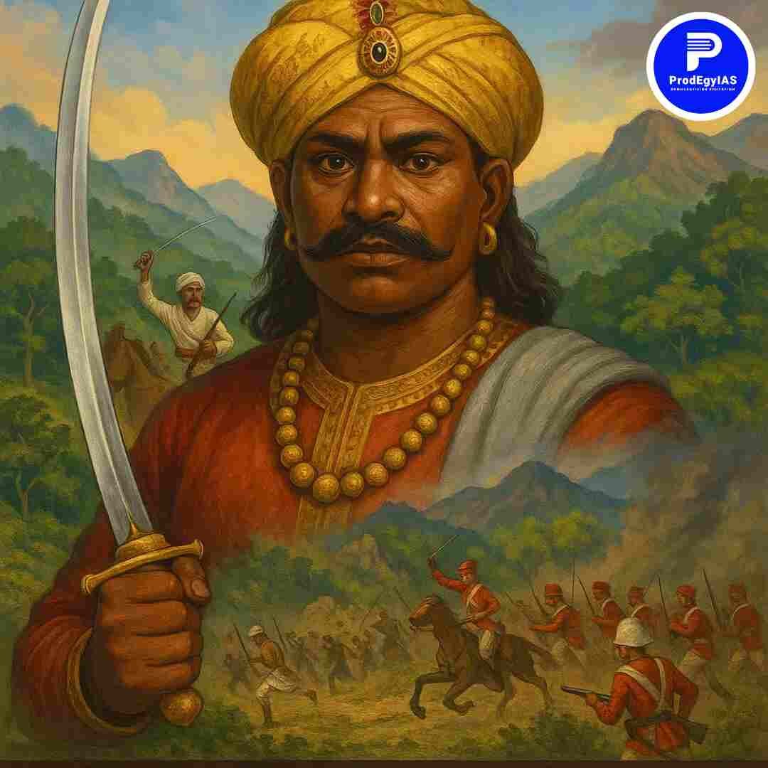 Raja Bhabhut Singh leading Gond warriors through Satpura forests during the 1857 revolt.